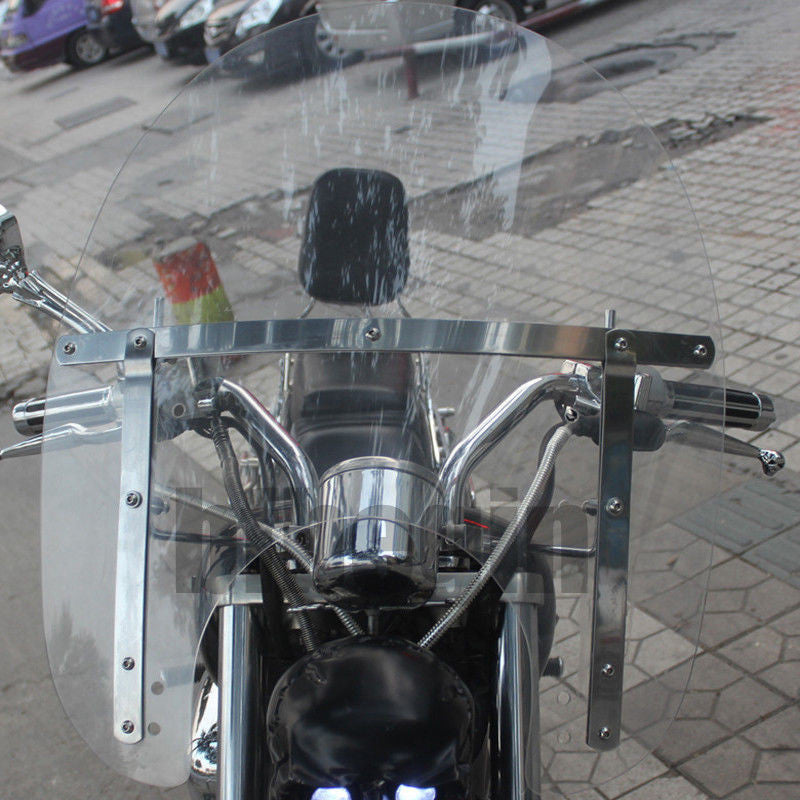 23-inch x 21-inch large motorcycle windshield, 7/8-inch/1-inch transparent handlebar windshield, universal.