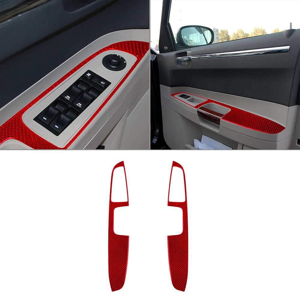 Red Carbon Fiber Front Door Window Lift Panel Trim for Chrysler 300 2005-2007