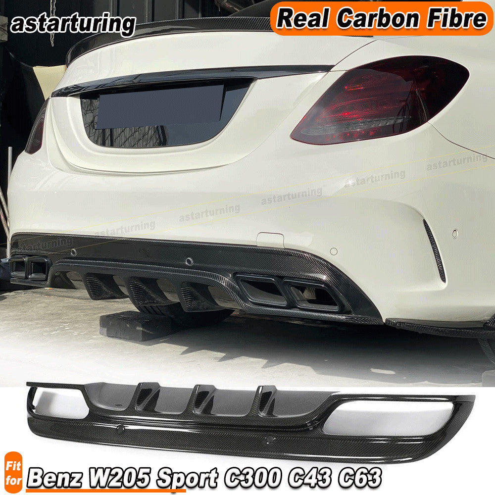 Fit for Benz W205 Sport C300 C43 C63 2015-19 Carbon Rear Bumper Diffuser Lip
