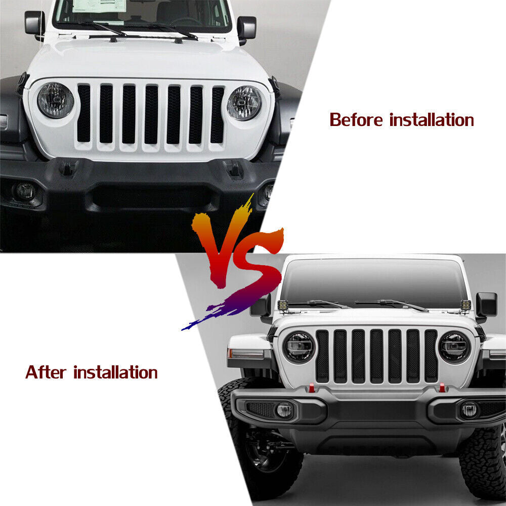 9-piece headlight and grille insert ring cover trim for Jeep for Wrangler JL18+