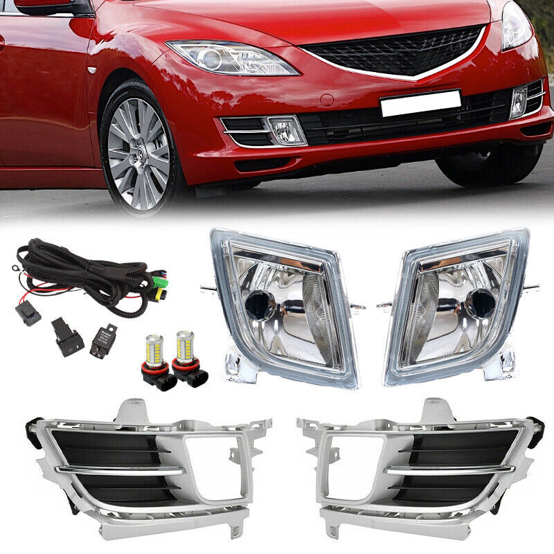 LED front fog light kit with chrome-plated protective sleeve and switch for Mazda 6 (2009-2010-)