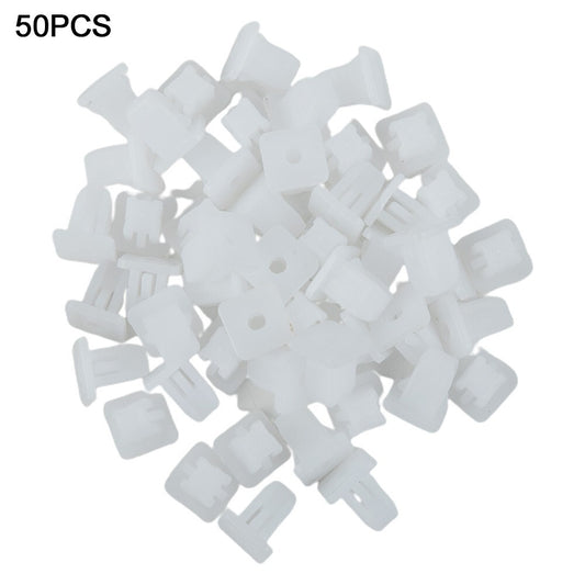 50-piece pack of rivet clips, square fasteners, automotive plastic category, white mudguard panel