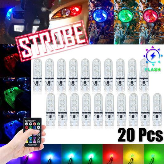 20x Multi-Color RGB T10 168 194 LED Bulbs Remote Control Car Parking Lights
