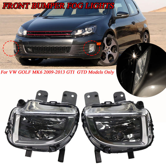 2-piece front bumper fog light clear for 2009-13 for Volkswagen for Golf GTI GTD L+R