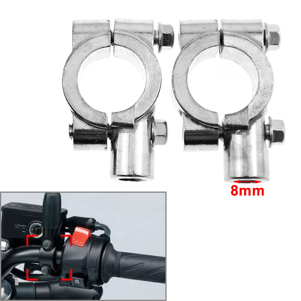 22MM 8mm Handlebar Mirrors Mount Holder Clamp Adaptor Motorcycle Chrome Pair UK