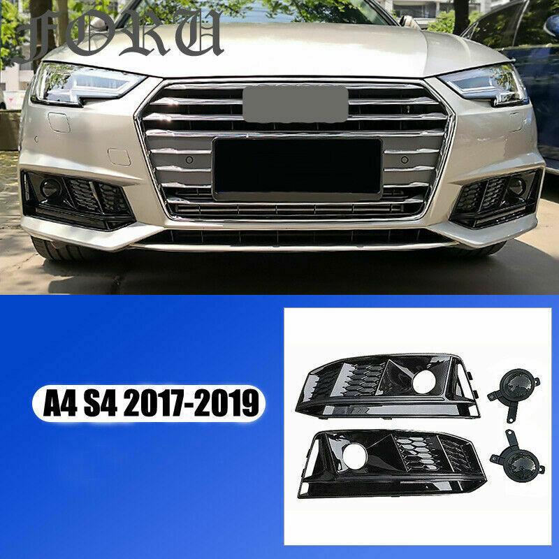 Glossy Black for Audi A4/S4 2017-2019 Fog Light Mesh Vent Bezel To RS4 Style