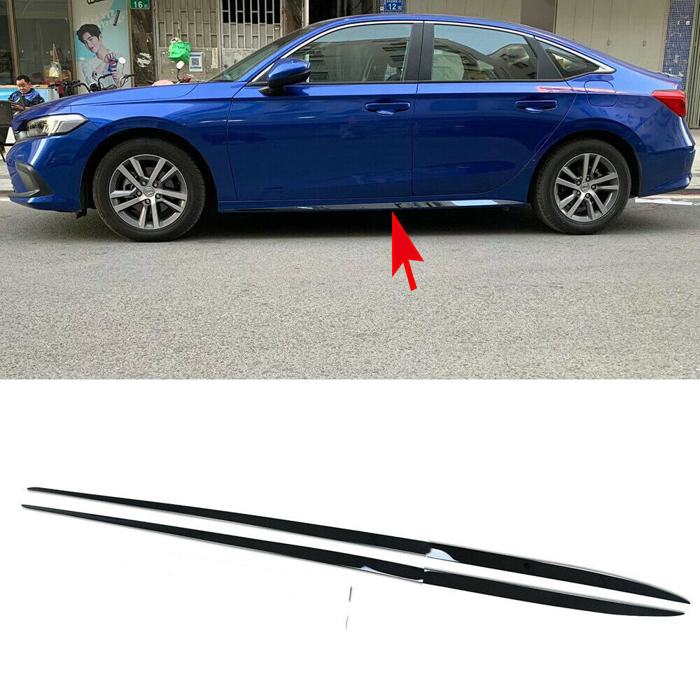 for Honda for Civic 2022-2023 Glossy Black Door Body Side Skirt Molding Strips Trim