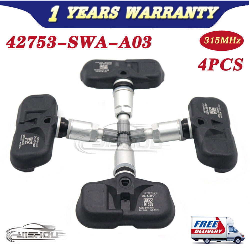 4x TPMS Tire Pressure Monitor Sensor 42753-SWA-A03 Fit for Honda CR-V 2007-2011