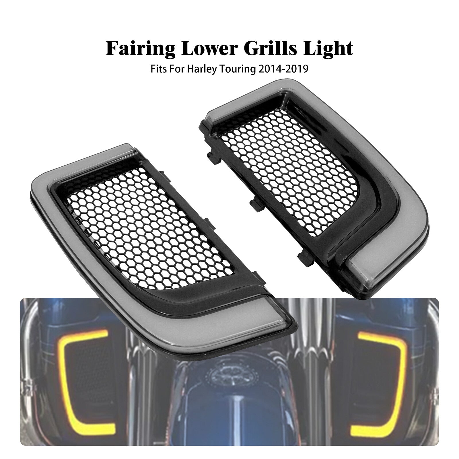Fairing Lower Grills LED Turn Signal for Harley Touring Road Electra Glide 14-23