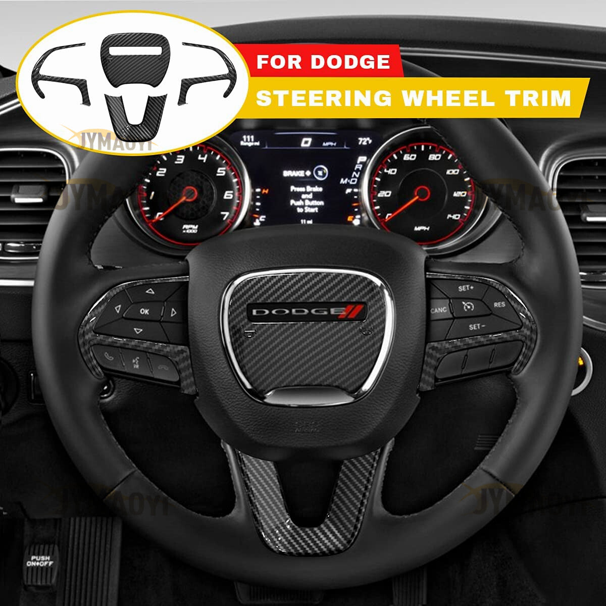 4PCS For 15-20 for Dodge Charger Carbon Fiber Steering Wheel Cover Trim Stickers