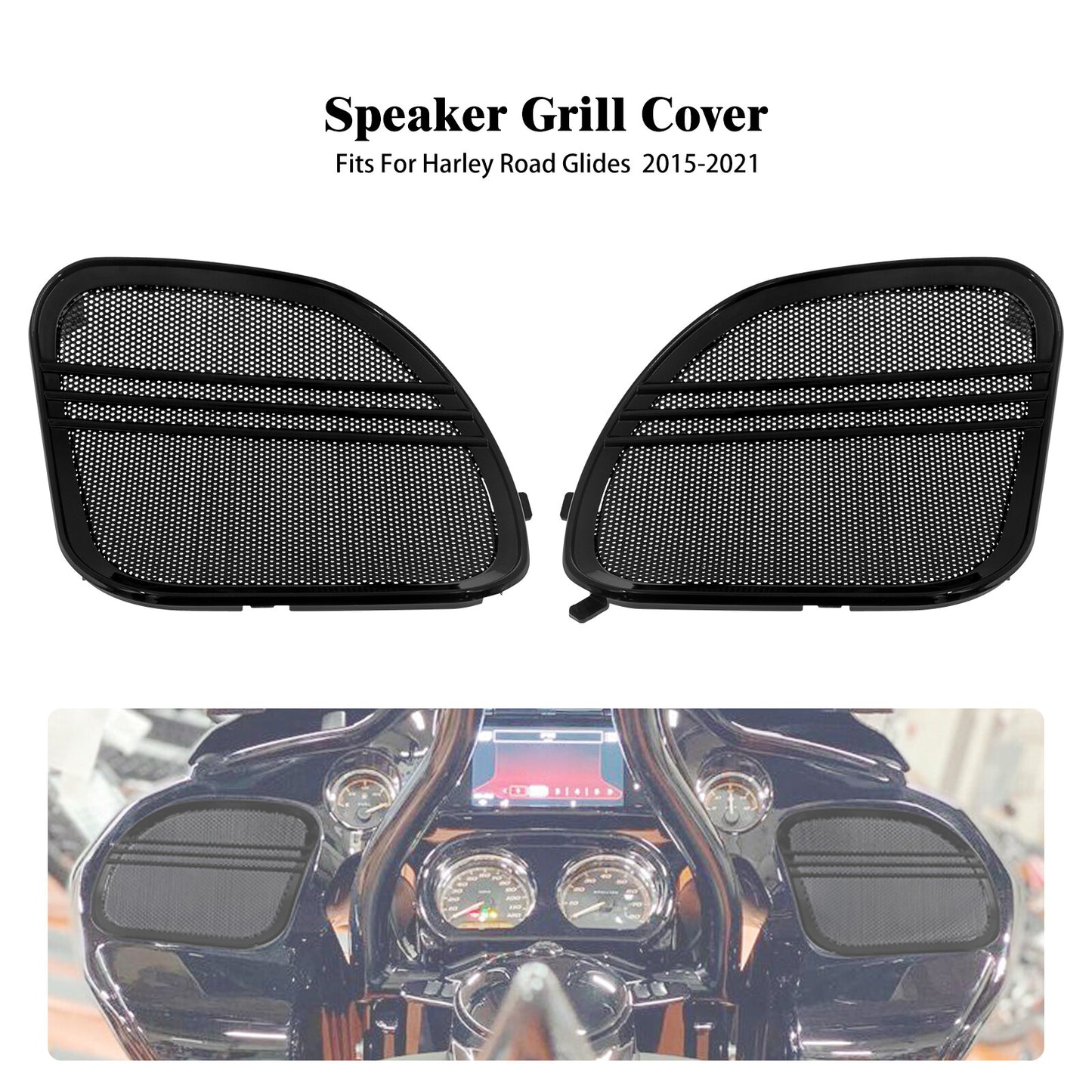 Black Front Fairing Speaker Grille Mesh Covers Trim for Harley Road Glide 15-23