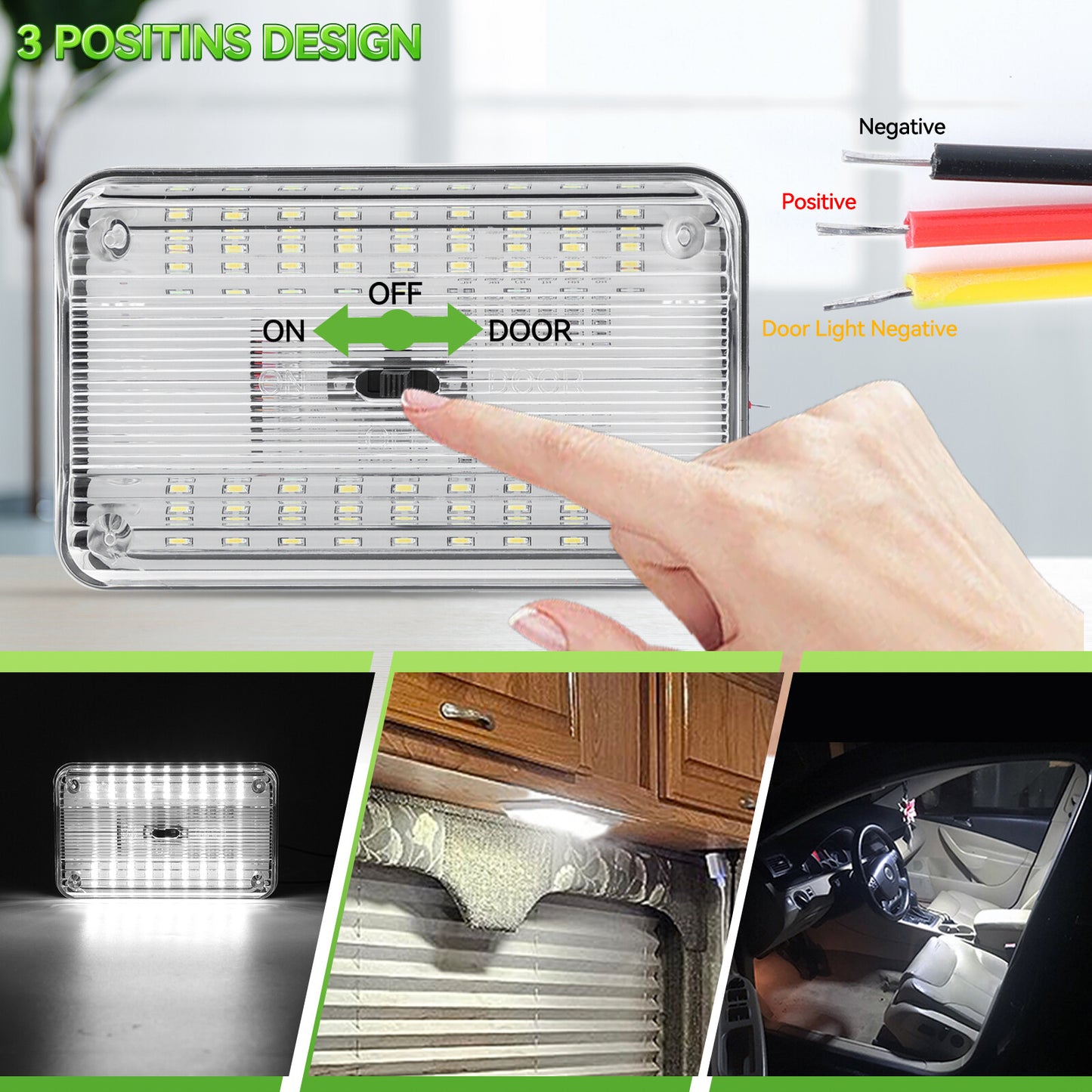 2Pcs White Trailer Ceiling Lamp Reading Lighta Interior Door Light Truck Vehicle