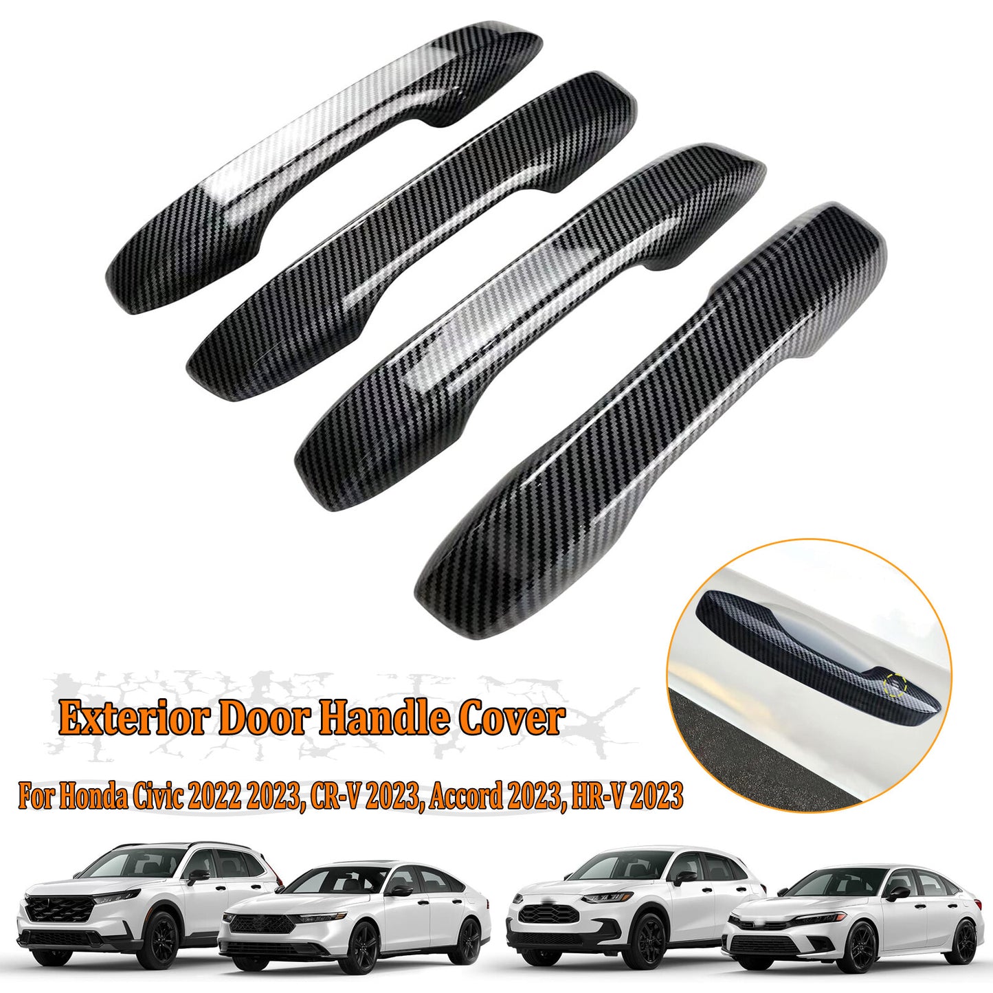 4-piece carbon fiber door handle cover trim for 2022-2024 for Honda for Civic , Accord, CR-V, HR-V