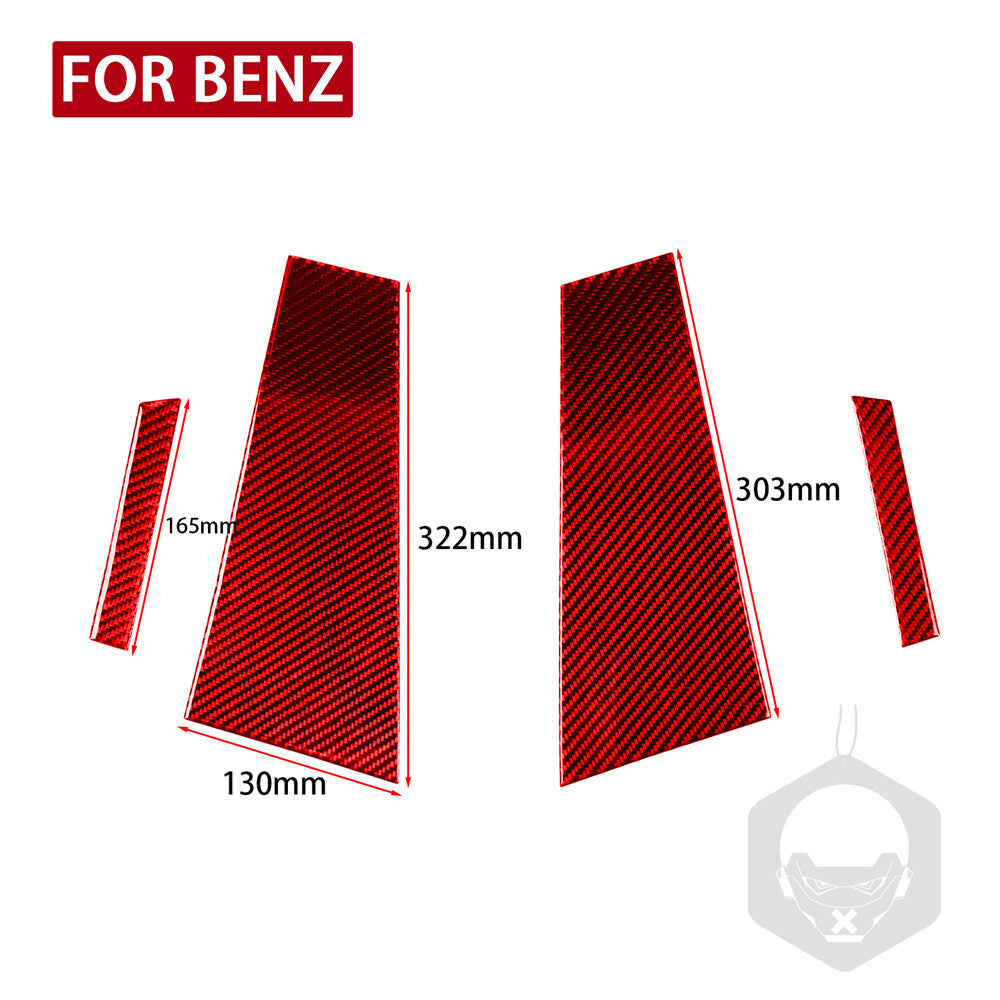 Red Carbon Fiber Door Window B Pillar Post Cover for Benz CLS Class C219 2004-09