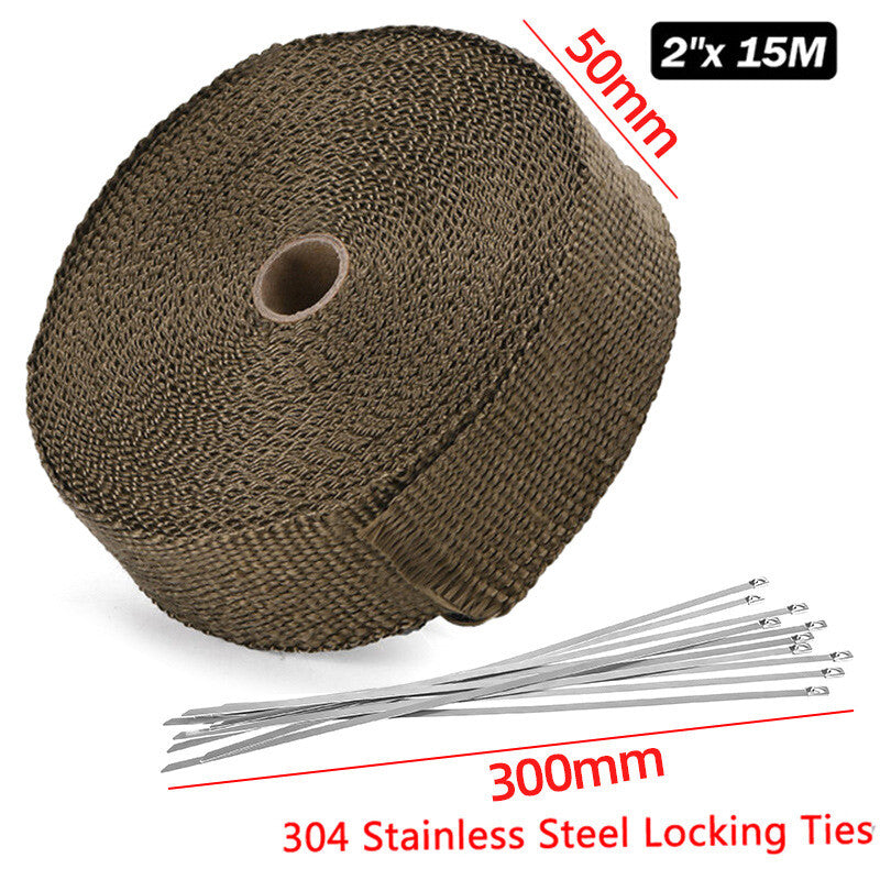 2 50Ft Titanium Basalt Manifold Header Exhaust Pipe Heat Wrap +10 Ties Kit