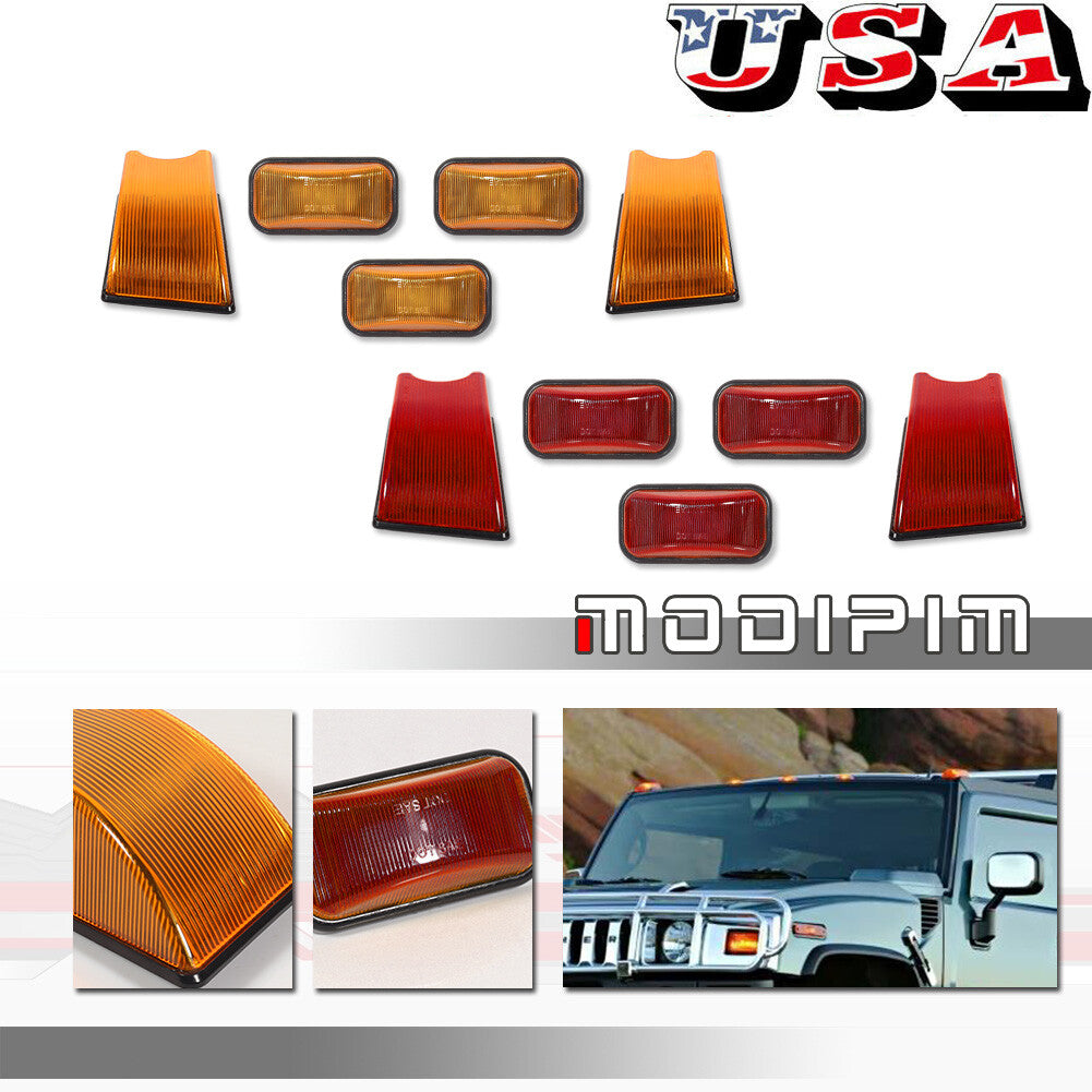 Applicable to 03-09 H2 SUT (front amber + rear red lens) cab marking roof daytime running lights.