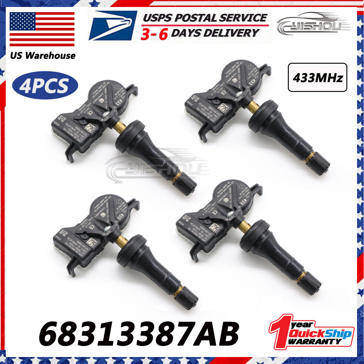 New TPMS Tire Pressure Sensor 68313387AB for CHRYSLER for JEEP for Dodge 433MHz 4pcs