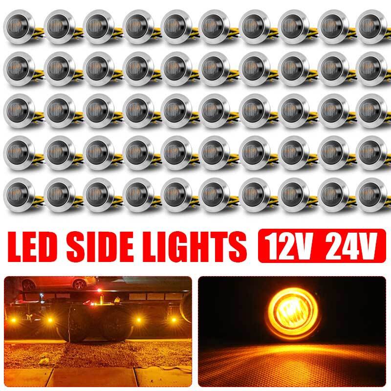 50x 3/4 Bullet Round Smoked Amber LED Side Marker Lights for Trailer Truck RV