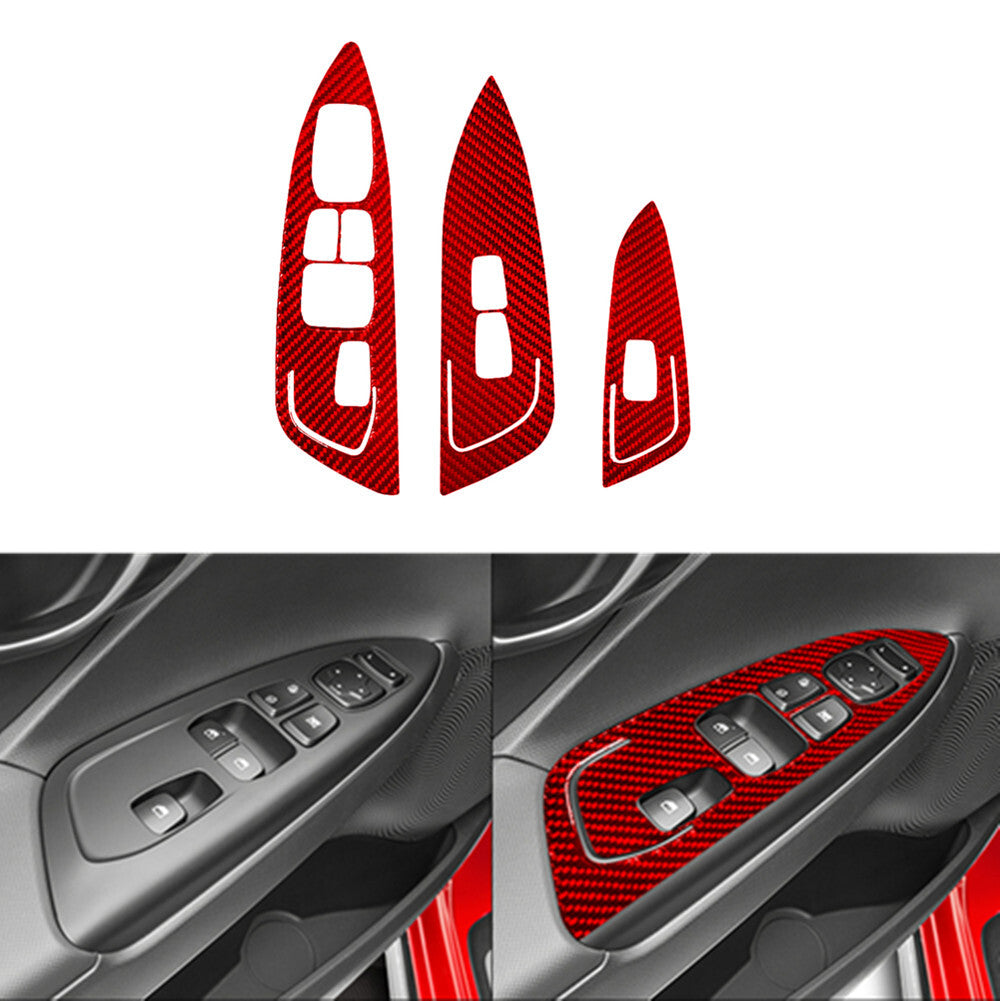 3-Piece Red Carbon Fiber Door Control Trim Covers for Hyundai for Veloster JS 2019-2022