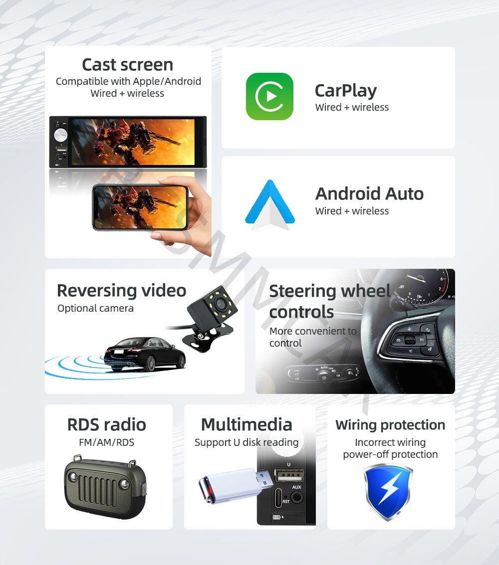 6.36in Wireless CarPlay Android Auto Touch Screen Car Radio Multimedia Player