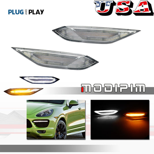Transparent LED side marker lights suitable for 11-14 for Porsche for Cayenne amber turn signals white DRL
