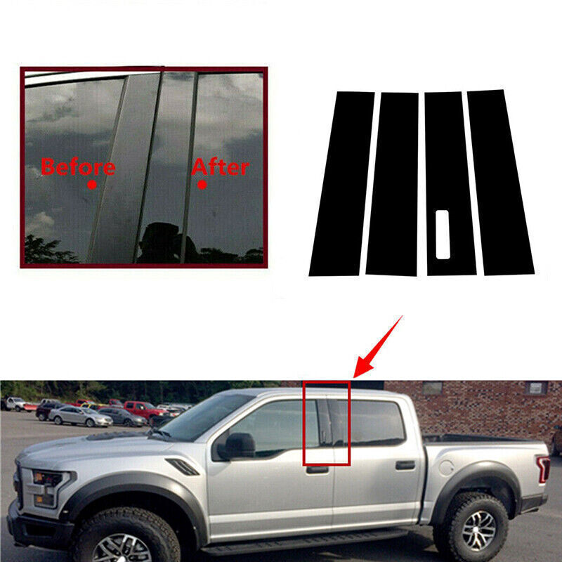 Piano Black Pillar Posts Door Window Molding Strip Trims for Ford F-150 15-2021