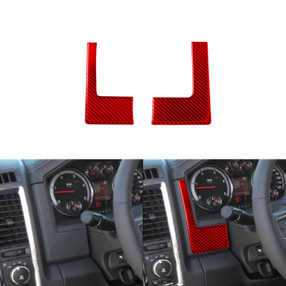 2X Red Carbon Fiber Speedometer Surround Cover Trim for Dodge for RAM 1500 2009-12