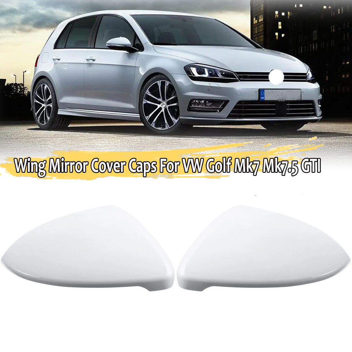 Two white wing door mirror cover housings for Volkswagen for Golf MK7 Mk7.5 GTI (2013-2018).