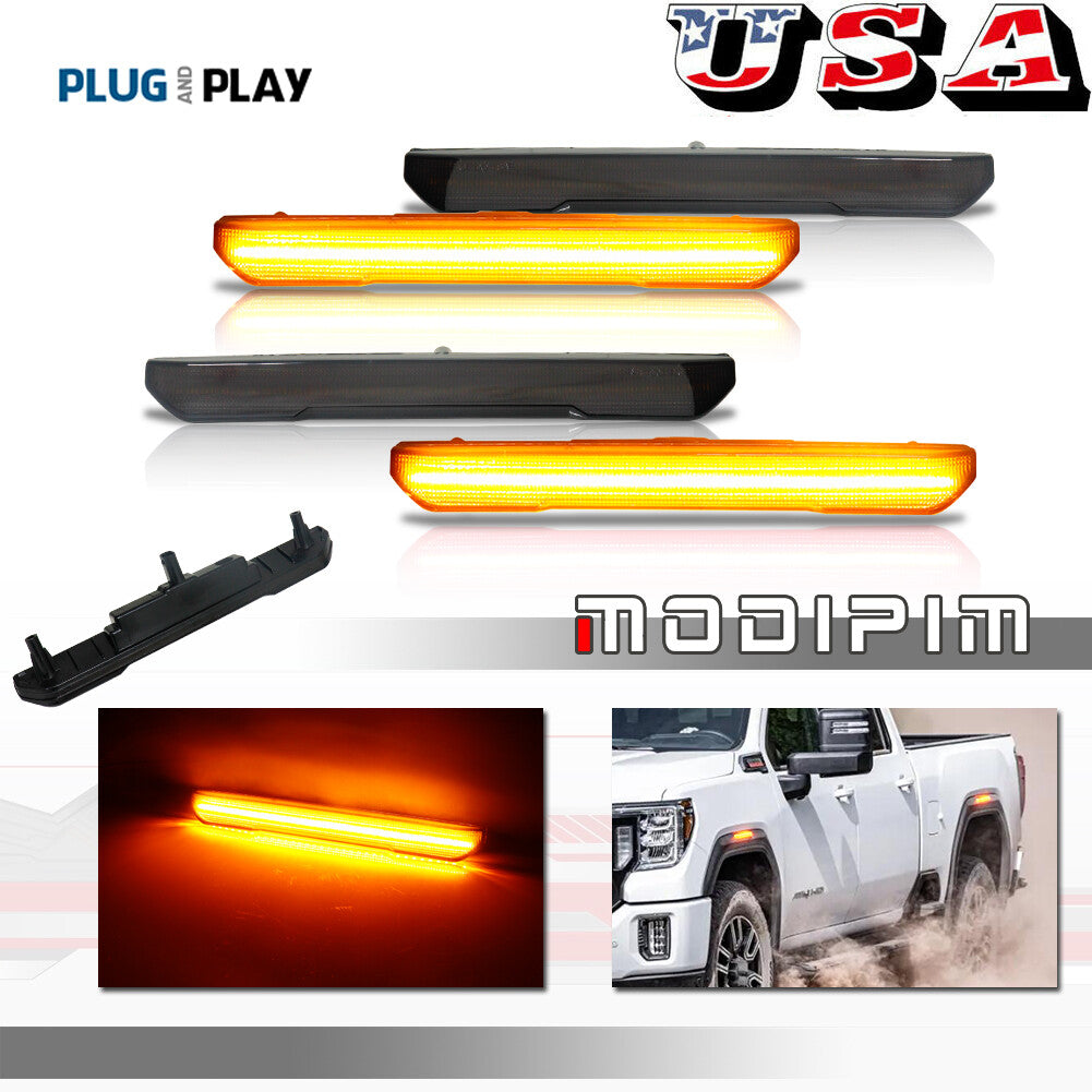 4-Pack Smoked F/R Amber LED Side Marker Lights for 2020-2022 for GMC for Sierra 2500 3500HD