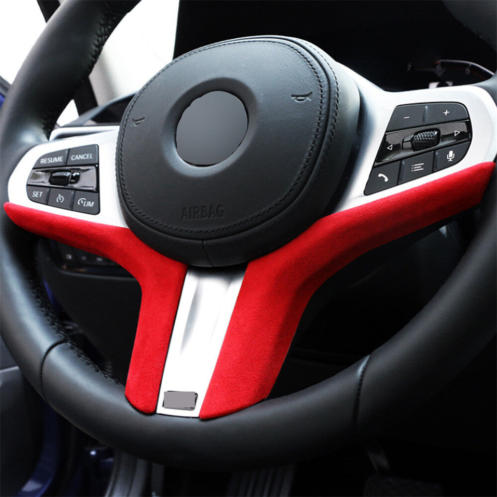Suede Red Interior Steering Wheel Panel Cover for BMW 3 Series G20 G28 2020-2023