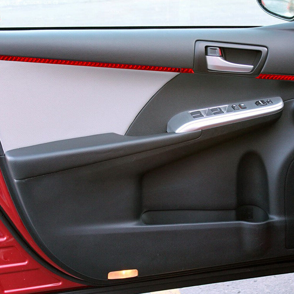 6X Red Carbon Fiber Interior Front Door Panel Cover Trim Strip for Toyota for Camry