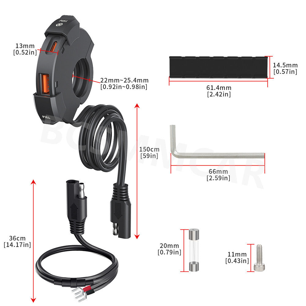 QC3.0 Motorcycle Dual USB Type C Phone GPS 48W Fast Charger Adapter Waterproof