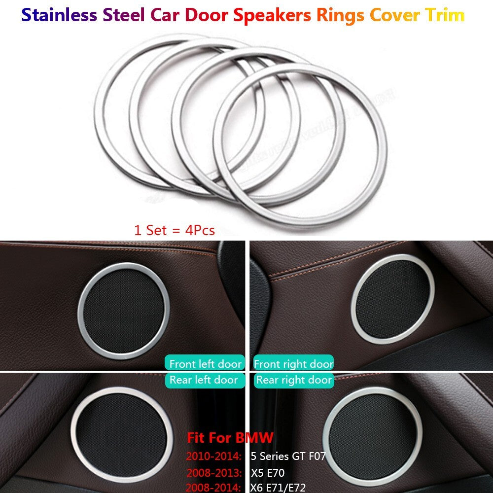 4Pcs Stainless for BMW X5 X6 E70 E71 Car Interior Door Speaker Rings Cover Trim