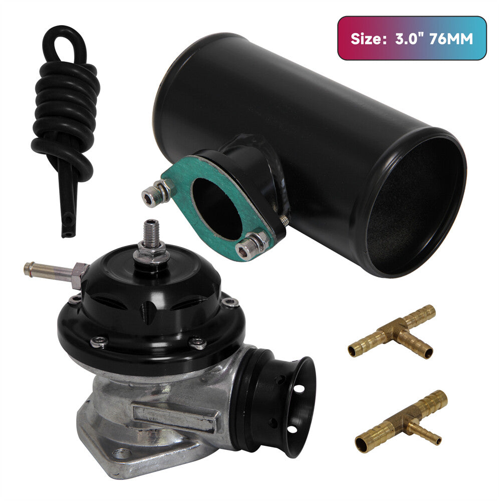 UNIVERSAL BILLET ALUMINUM TYPE-S TURBO BLOW OFF VALVE BOV+3 FLANGE PIPE BLACK