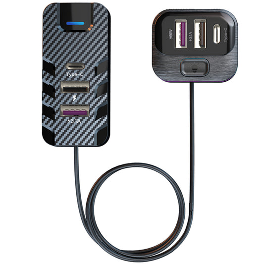 6 Port Car Cell Phone for Charger Front Rear for Seat USB Type-C Fast Charge Adapter