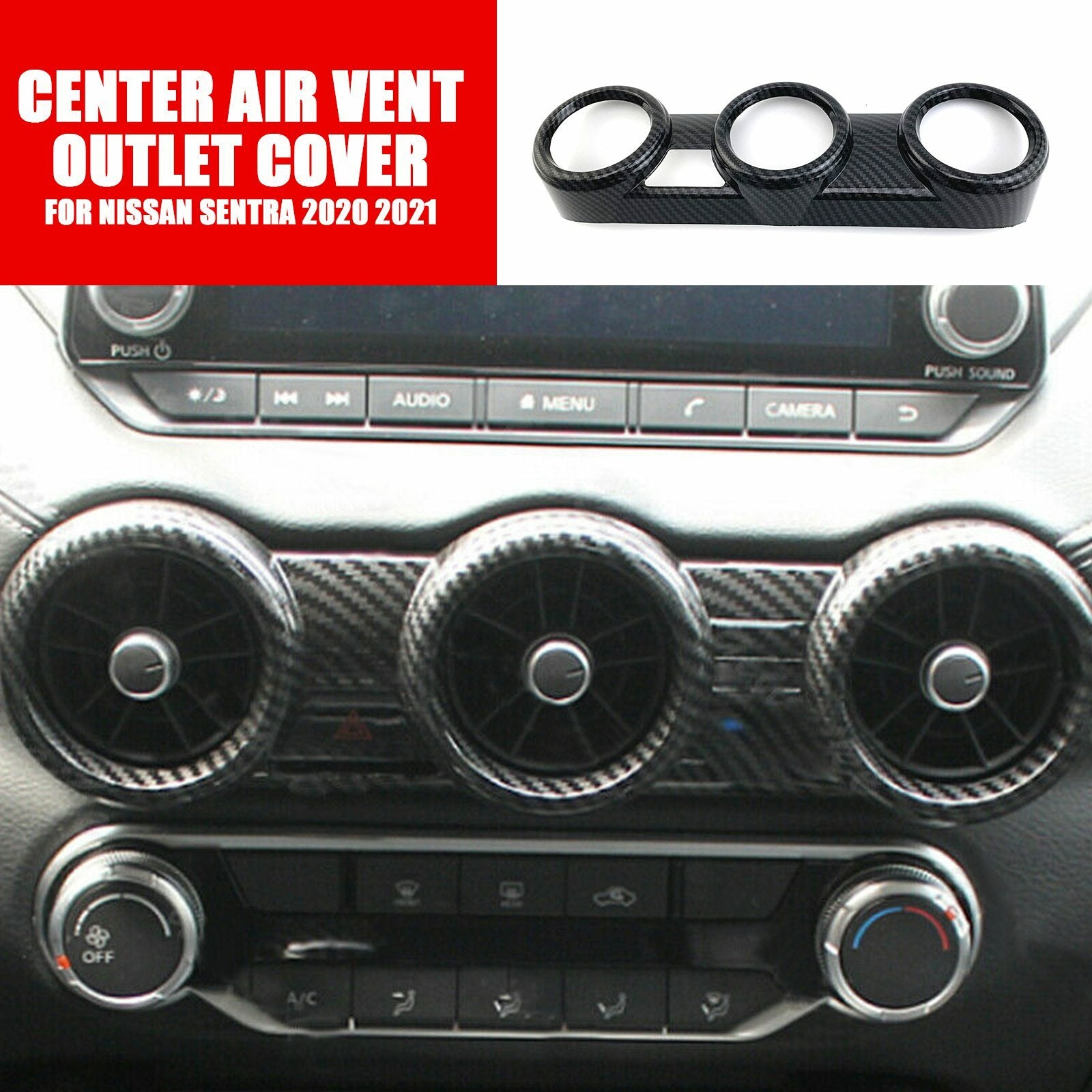Carbon fiber interior center vent socket cover trim for Nissan Sentra 2020 and 2021 models.