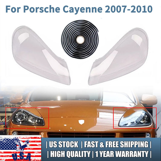 L+R Headlight Lens Cover Fit for Porsche for Cayenne S Sport Utility 4-Door 2007-2010