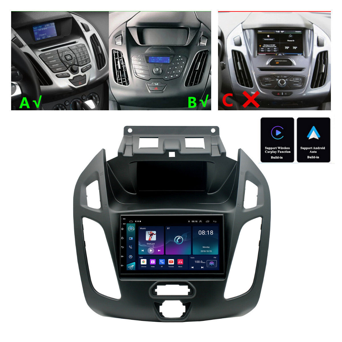 7 Android 13 Radio Stereo GPS Nav FM Head Unit for Ford Transit Connect 2014-18