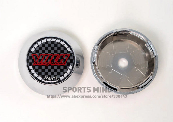 4x65mm Volk Racing Chrome Carbon Bezel Caps, Decals, Badges, Wheel Center Caps