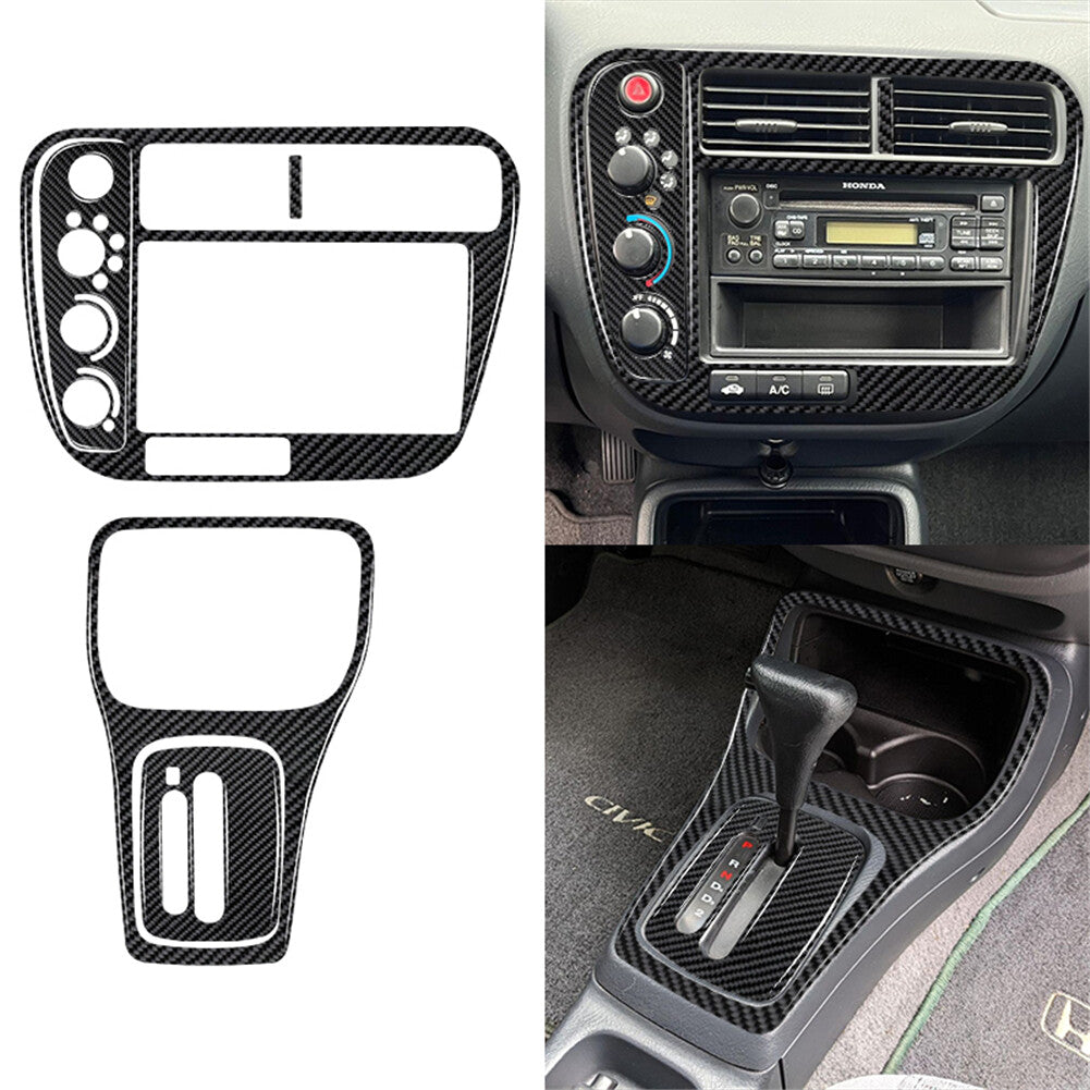 5Pcs Carbon Fiber Center Console Panel Cover Trim for Honda for Civic 1999-2000