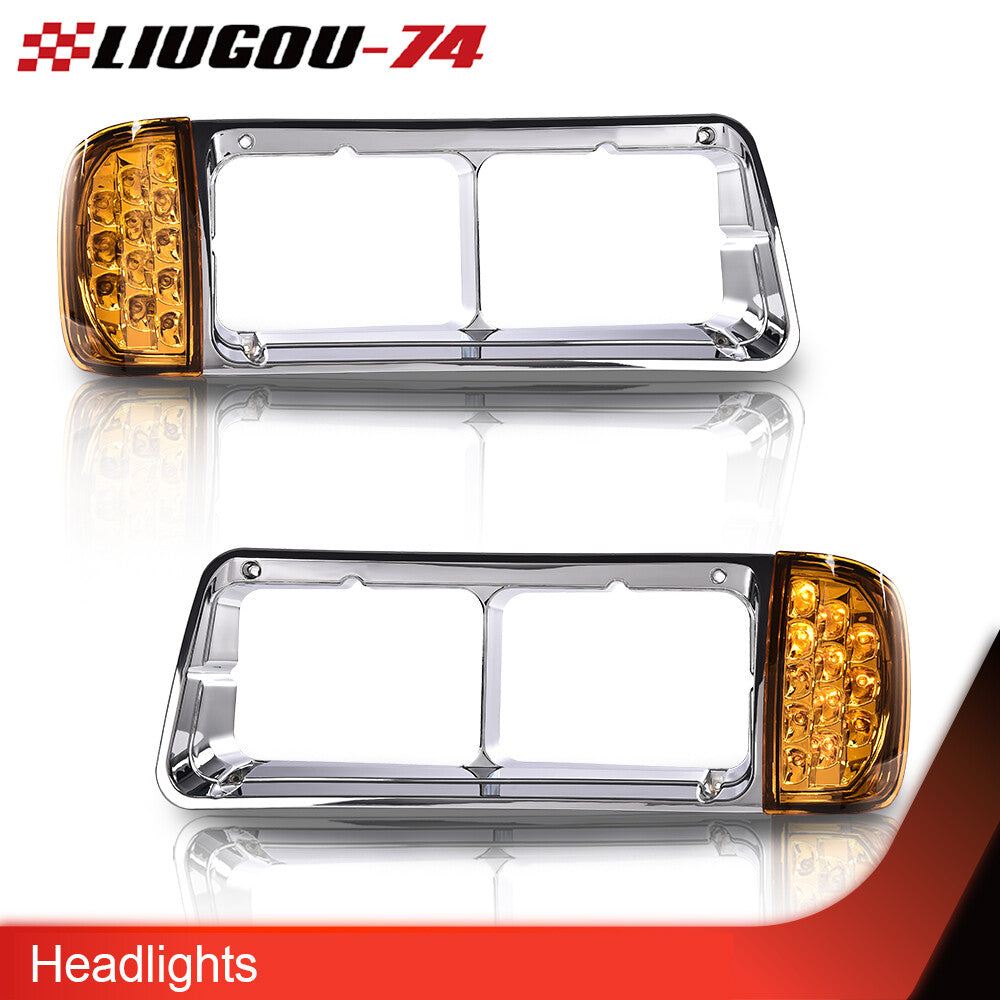 Suitable for Freightliner FLD120 headlight bezels with LED turn signal corner lights (2 pieces)