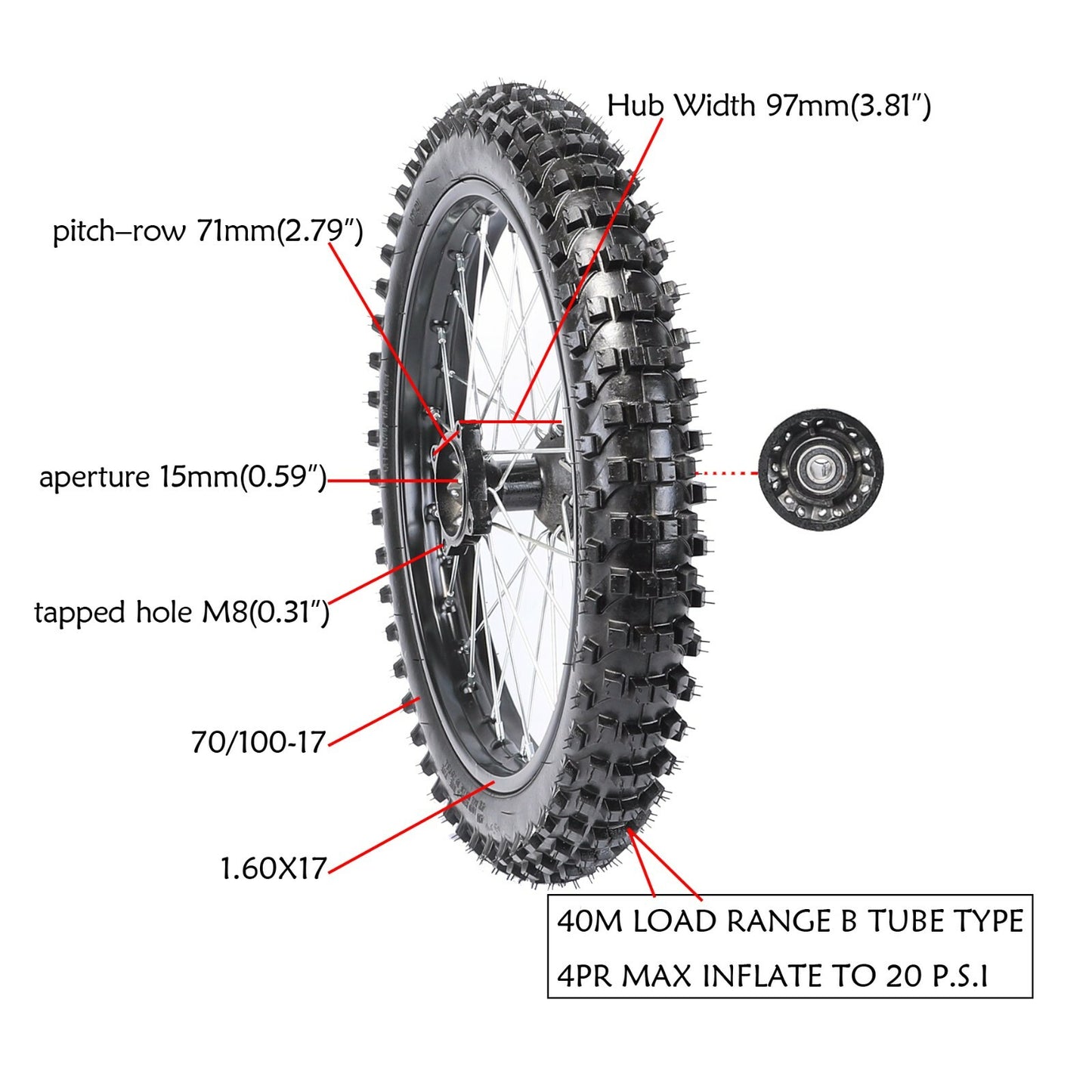 Triple fork, 17-inch wheels, 70/100-17 disc brake kit, Dirt Pit bicycle, 125cc/150cc.