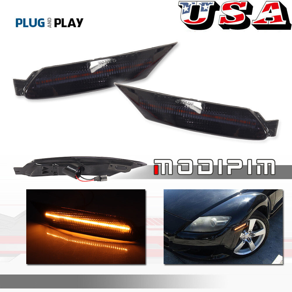 Suitable for 04-08 for Mazda RX-8 RX8 OE style smoked black amber LED front side marker lights