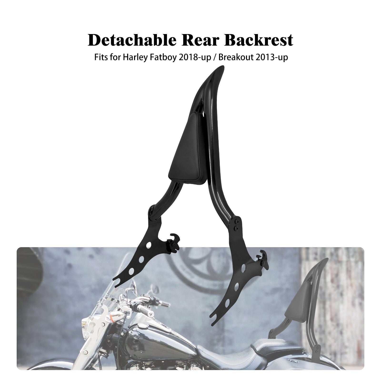 Black Detachable Passenger Backrest w/ Pad Sissy Bar for Harley Breakout 13-2023