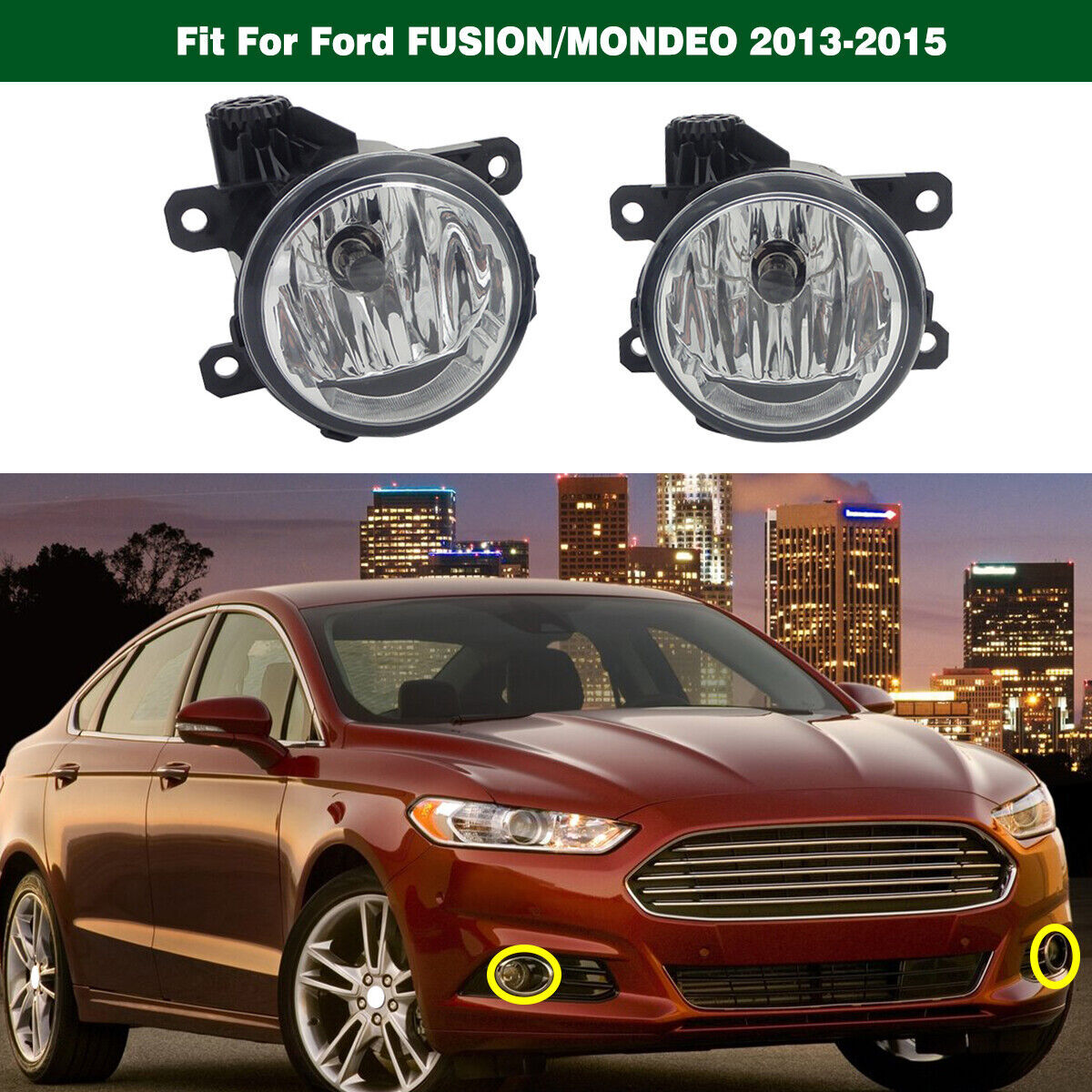 CLEAR LENS FOG LIGHTS DRIVING LAMPS w/BULBS Fit for Ford Fusion Mondeo 2013-2016