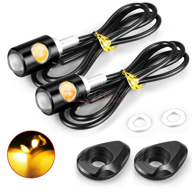 2X for Mini LED Motorcycle Turn Signals Indicator Black Amber Blinker DIY Light US
