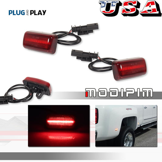 2-Pack Red Lens LED Side Marker Lighting Kit for 2015 and Later for Chevrolet for GMC 2500HD 3500HD