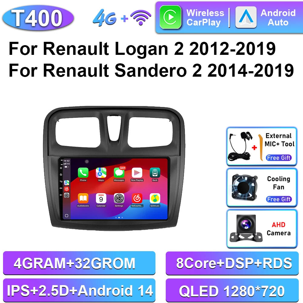 for Renault Logan 2 Sandero 2 2012-2019 CarPlay Car Radio GPS Multimedia Player