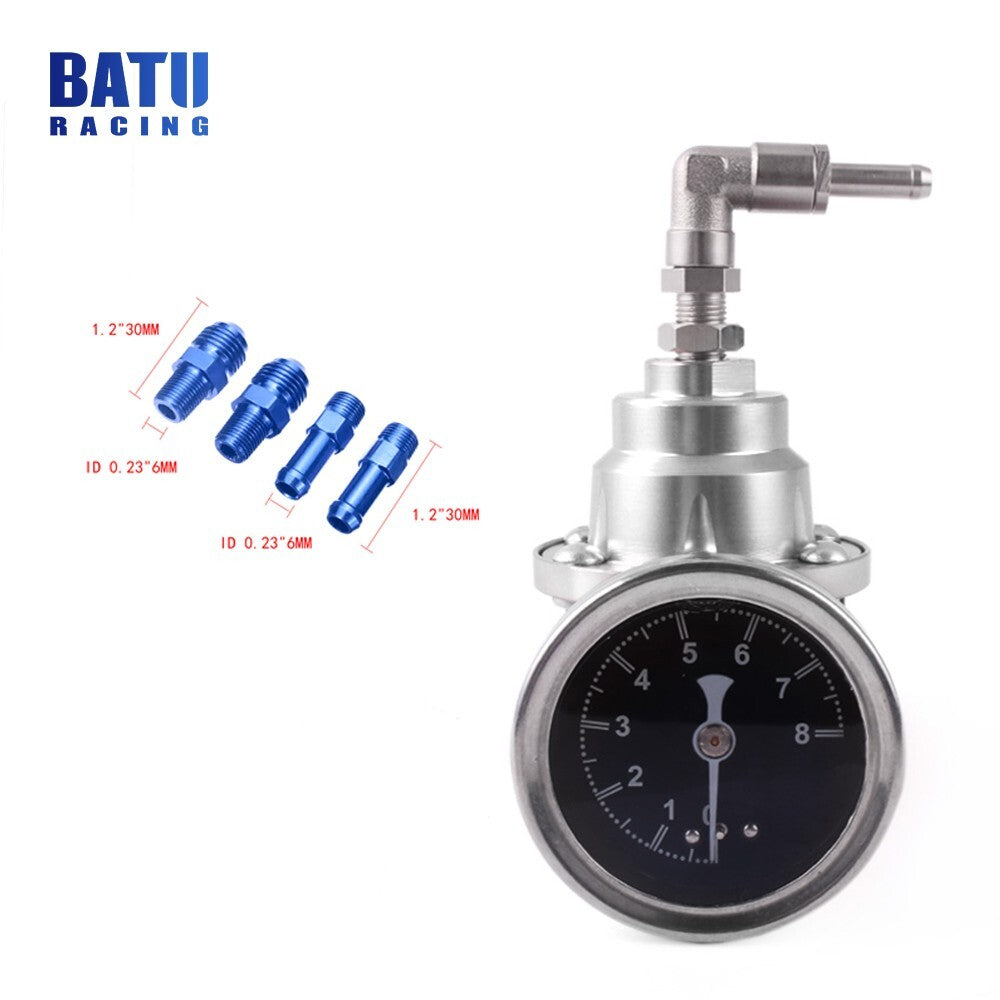 Silver Universal Adjustable Car Fuel Pressure Regulator with Oil Gauge Kit