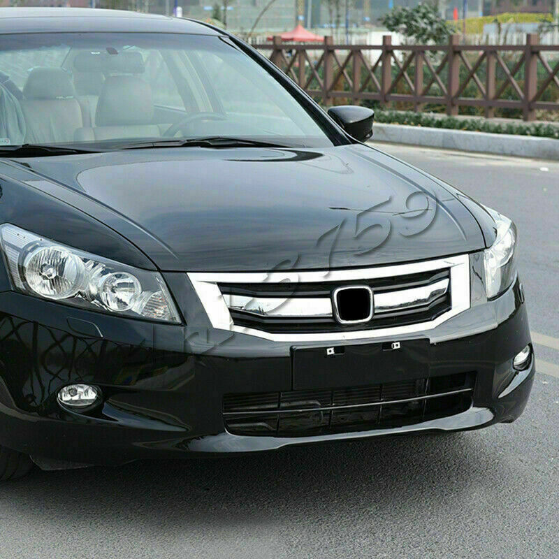 2X Chromed Front Center Mesh Grille Grill Strip Trim for Honda Accord 2008-2010